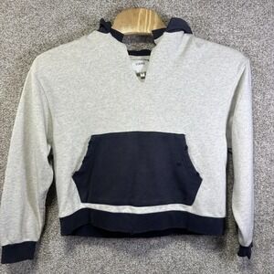 Found Hoodie Womens XS Gray Navy Colorblock V Neck Kangaroo Pocket Cotton